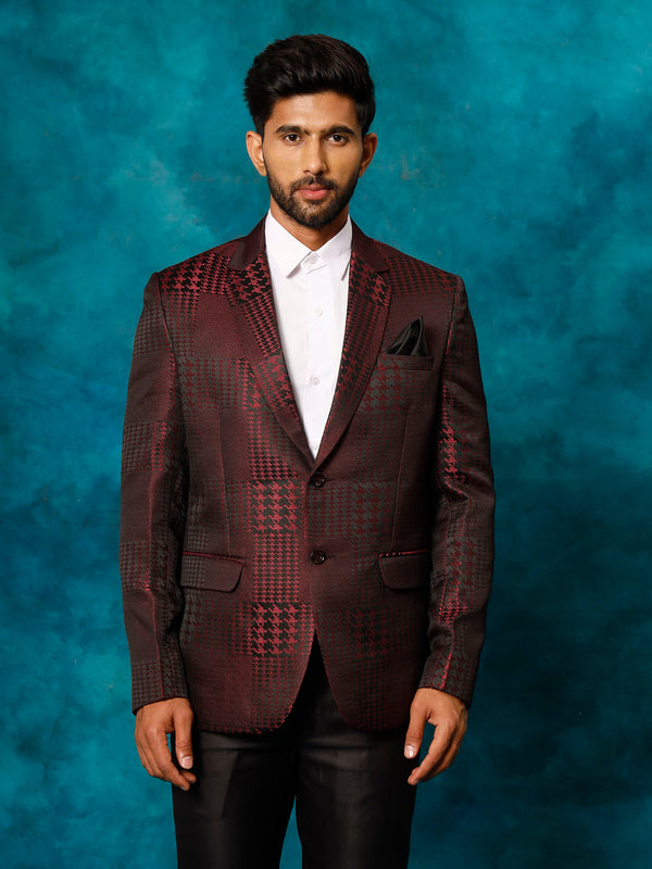 Jashvi Men's Maroon Houndstooth Blazer