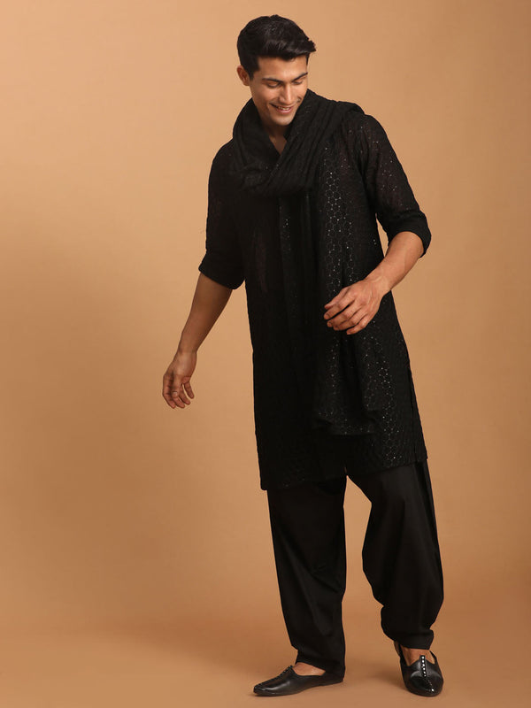 Jashvi Men's Black Georgette Sequined Dupatta