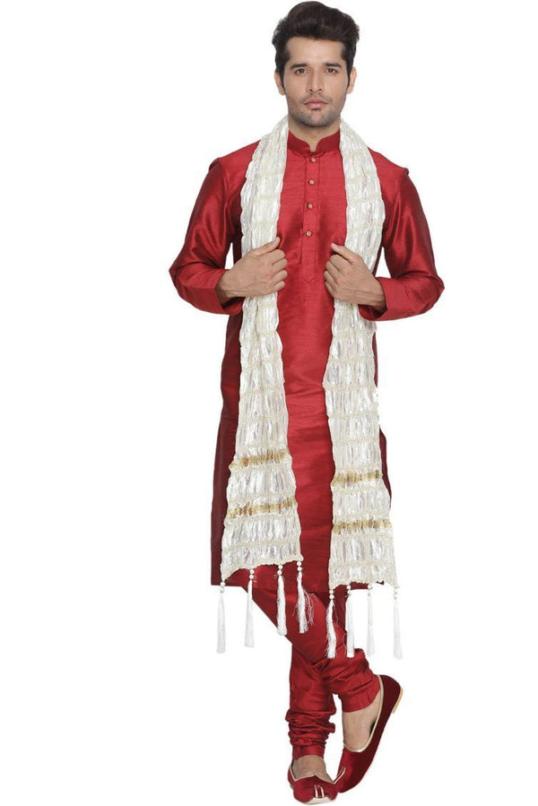 Men's White Viscose Dupatta - Vastramay