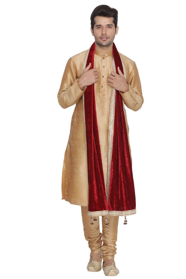 Men's Maroon Velvet Dupatta - Vastramay