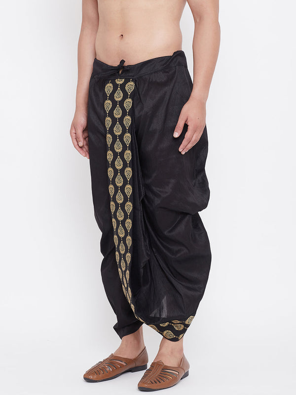 Jashvi Men's Black Silk Blend Embroidered Dhoti