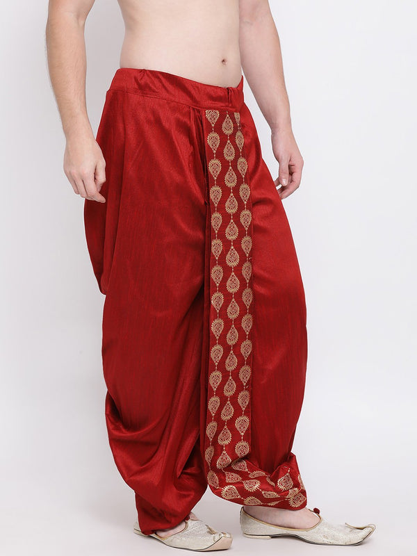 Men's Maroon Embroidered Dhoti Pant - Vastramay