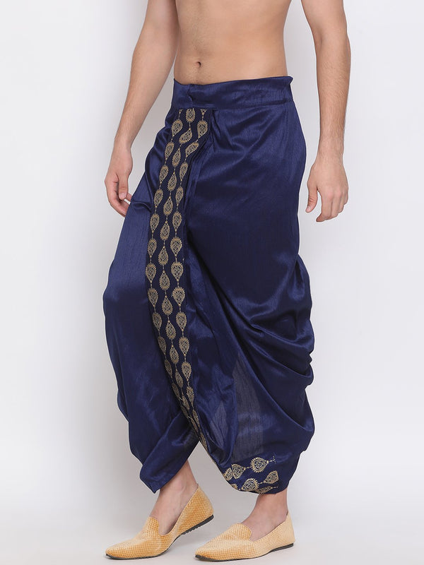 Men's Navy Blue Embroidered Dhoti Pant - Vastramay