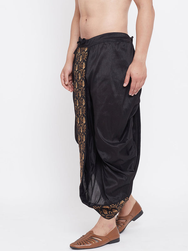 Jashvi Men's Black Silk Blend Embroidered Dhoti