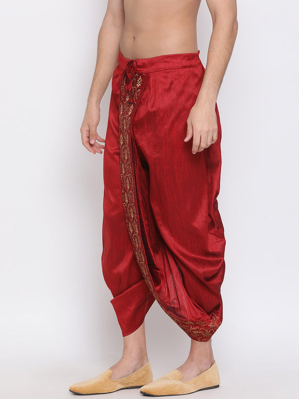 Men's Maroon Embroidered Dhoti Pant - Vastramay