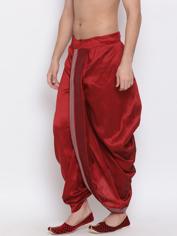 Men's Maroon Embroidered Dhoti Pant - Vastramay