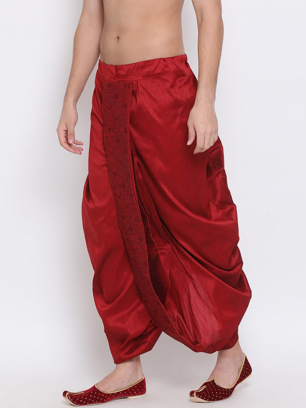 Men's Maroon Embroidered Dhoti Pant - Vastramay