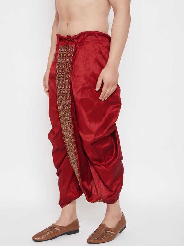 Jashvi Men's Maroon Embroidred Dhoti