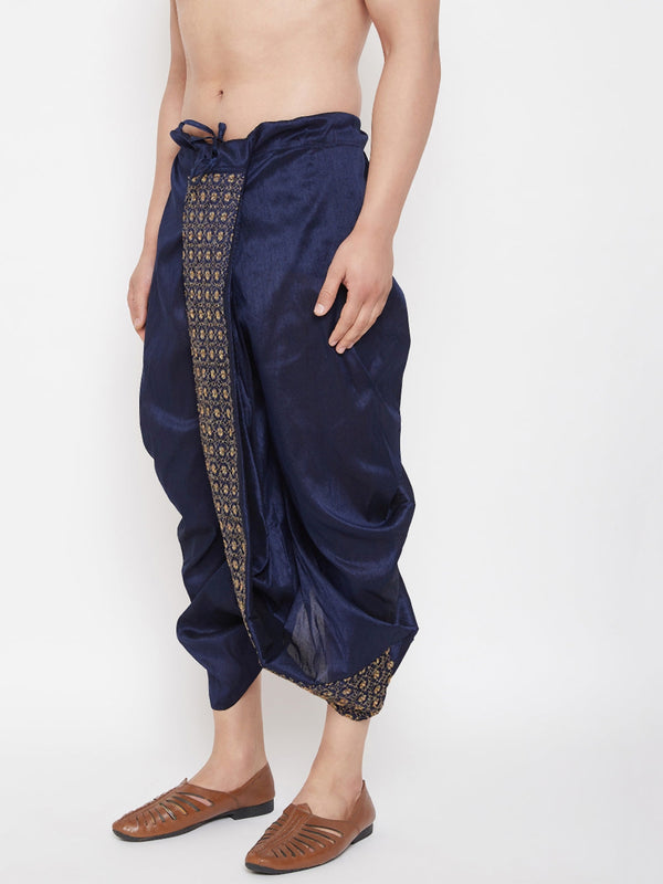 Jashvi Men's Navy Blue Embroidred Dhoti