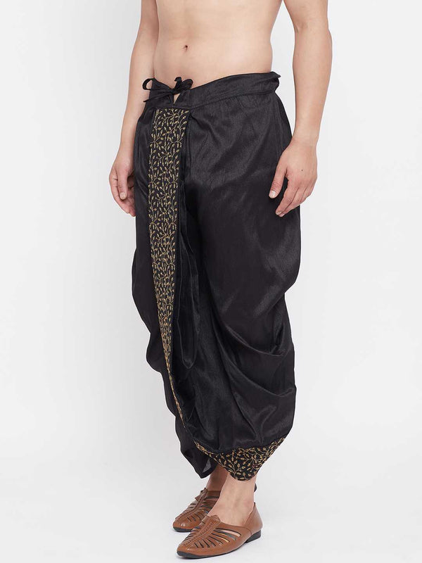 Jashvi Men's Black Silk Blend Embroidered Dhoti