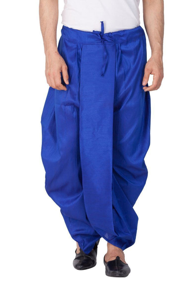 Men's Blue Cotton Silk Blend Dhoti - Vastramay