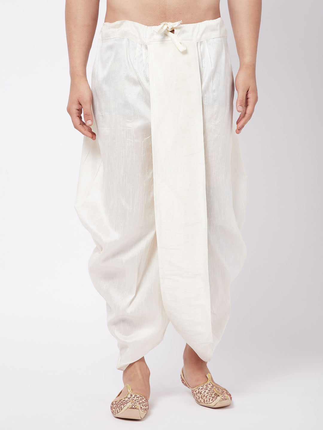 Men's Cream Silk Blend Traditional Dhoti - Vastramay