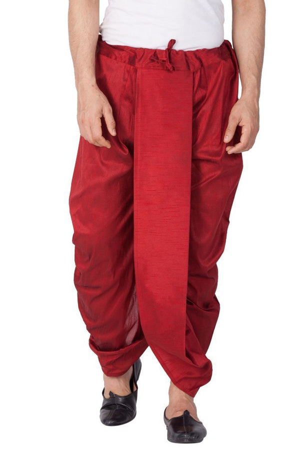 Men's Maroon Cotton Silk Blend Dhoti - Vastramay