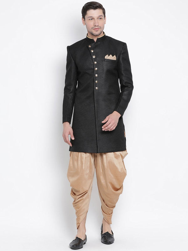 Men's Black Silk Blend Kurta and Dhoti Pant Set