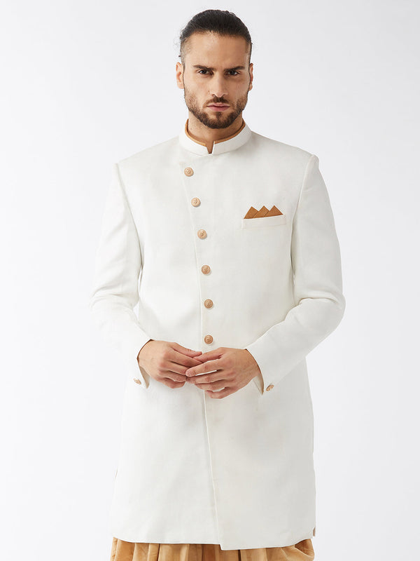 Jashvi Men's White Silk Blend Sherwani Top