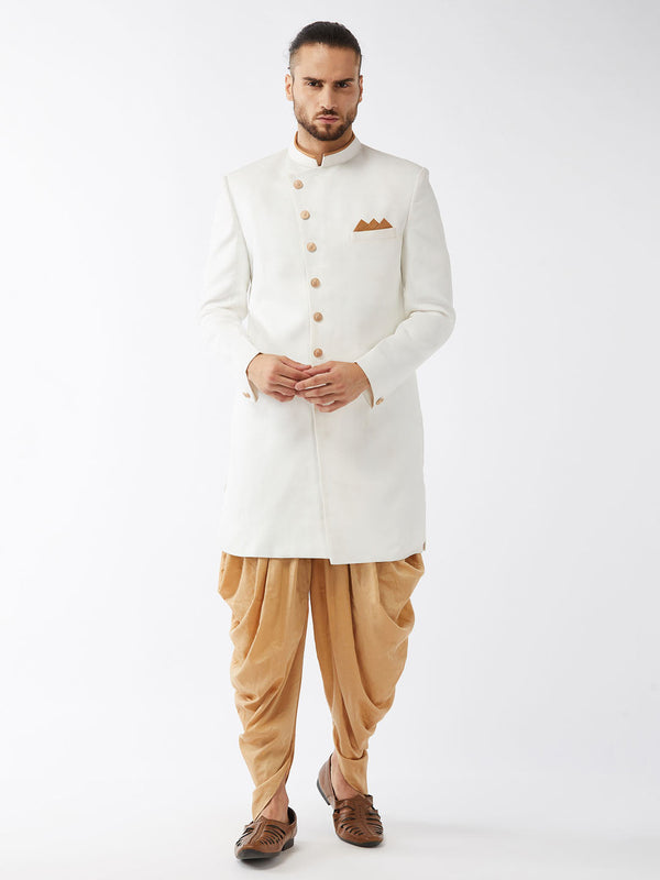 Jashvi Men's White Silk Blend Sherwani Set