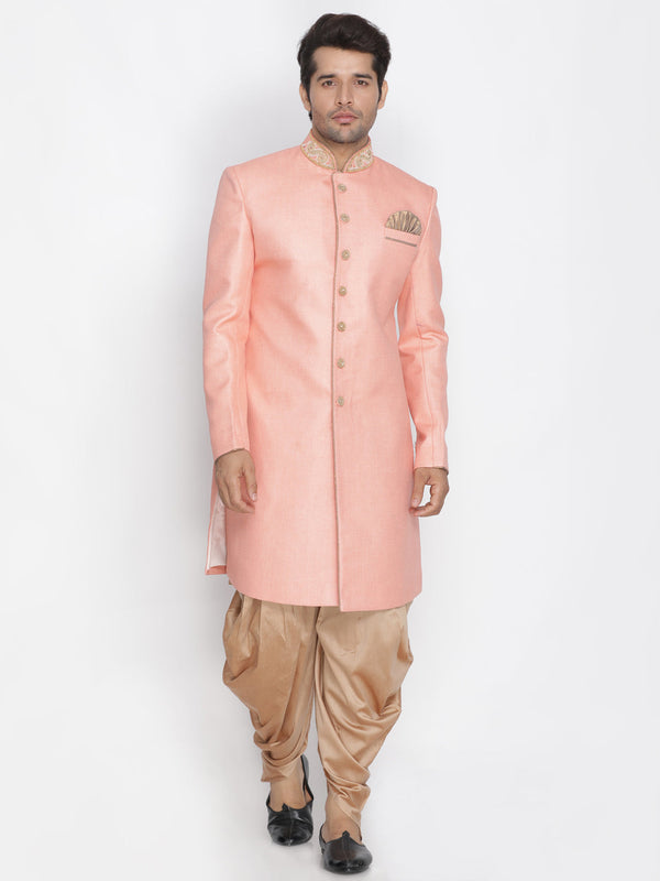 Men's Pink Jute Cotton Blend Sherwani Set