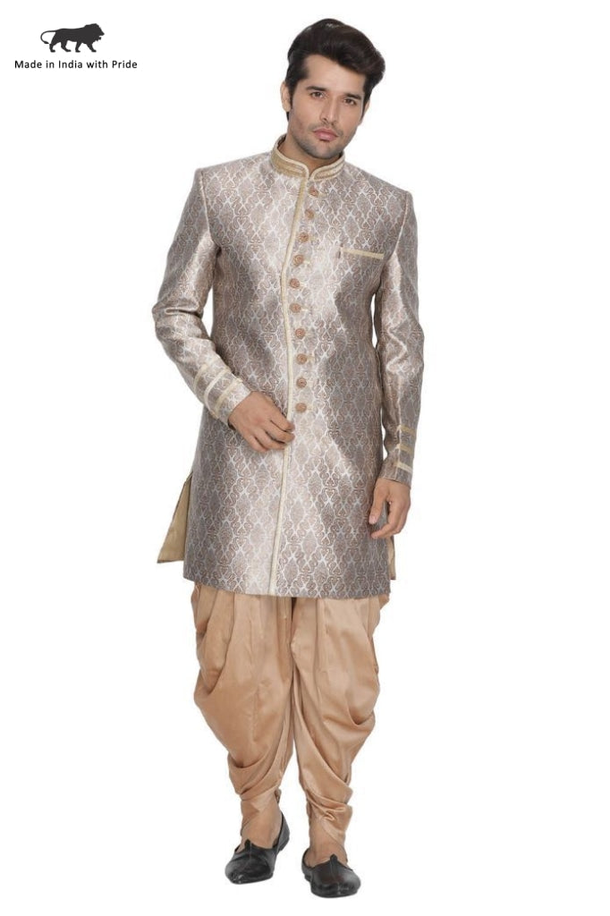 Men's Gold Cotton Silk Blend Sherwani Set