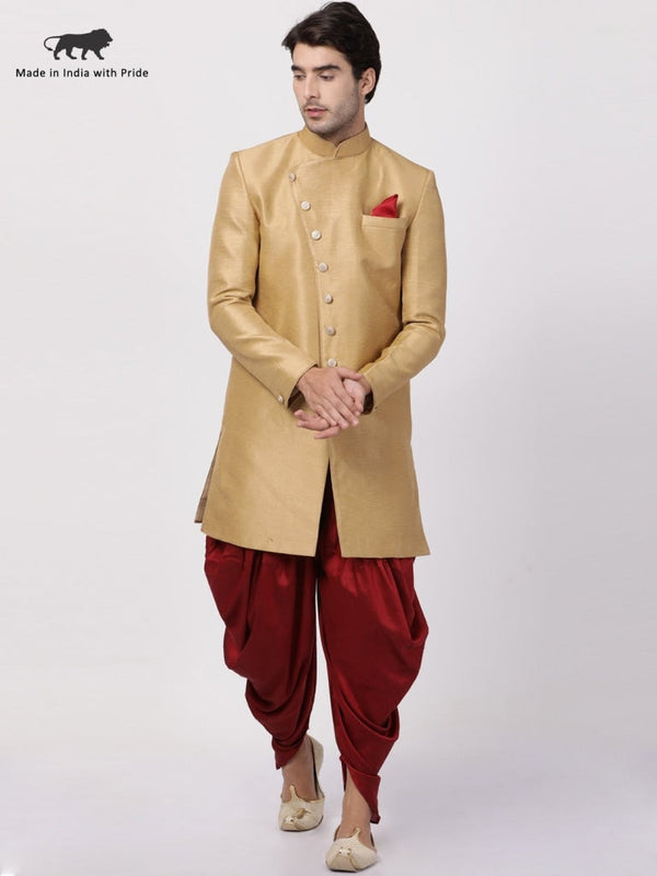 Men's Beige Silk Blend Sherwani Set