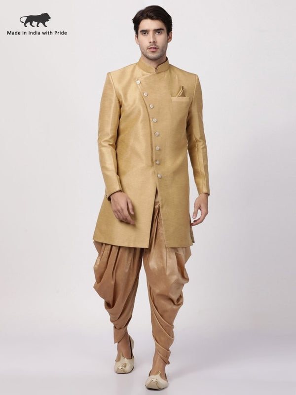 Men's Beige Silk Blend Sherwani Set - Vastramay