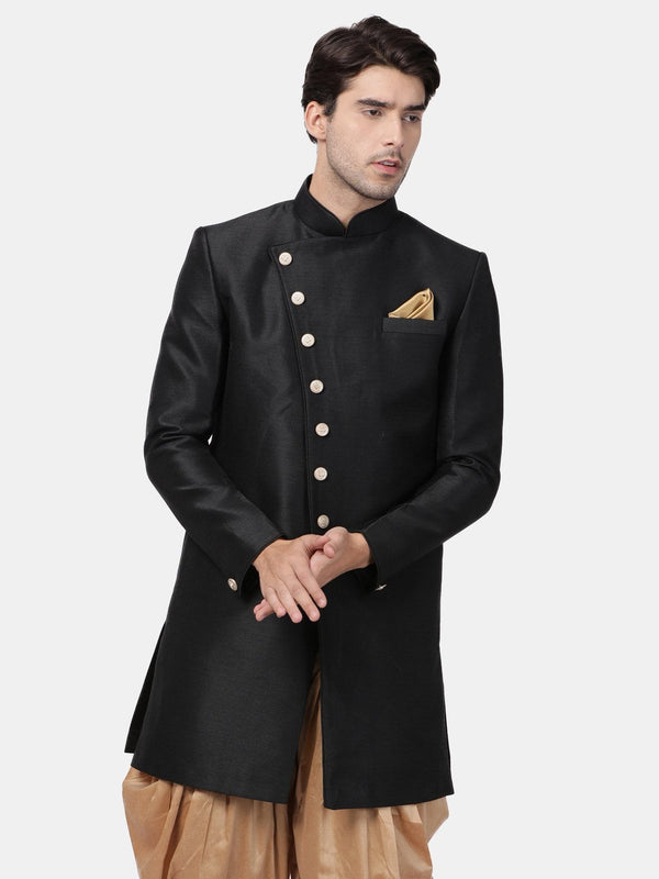 Men's Black Silk Blend Sherwani Only Top - Vastramay