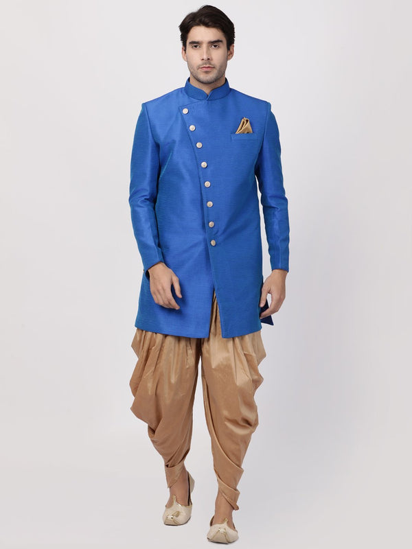 Men's Blue Silk Blend Sherwani Set - Vastramay