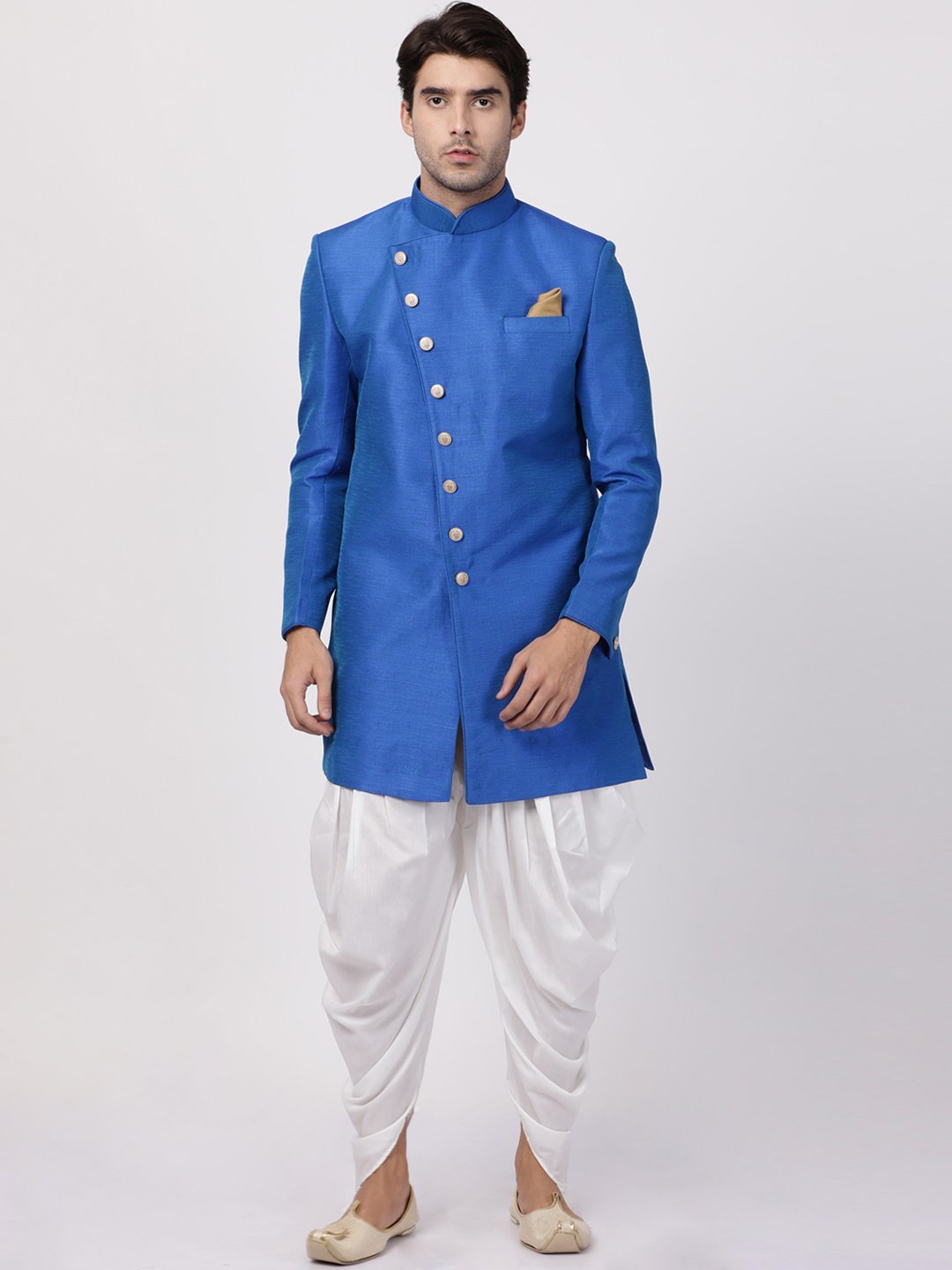 Men's Blue Silk Blend Sherwani Set