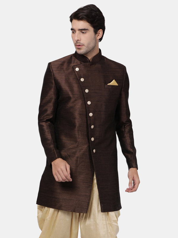 Men's Brown Silk Blend Sherwani Only Top - Vastramay