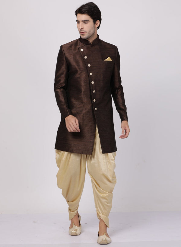 Men's Brown Silk Blend Sherwani Set