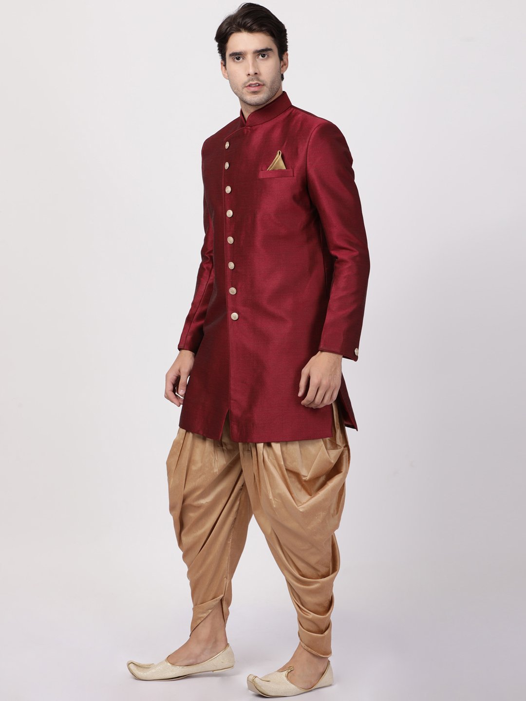 Men's Maroon Silk Blend Sherwani Set