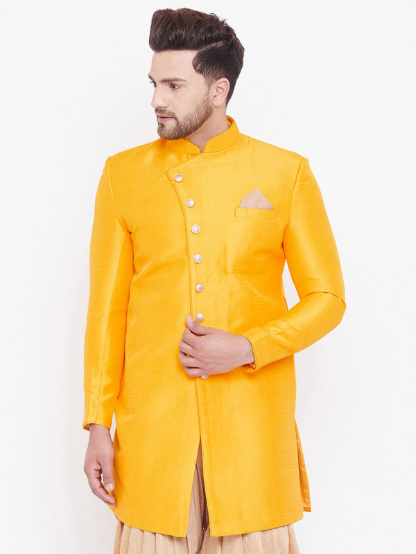 Jashvi Men's Mustard Silk Blend Sherwani Only Top