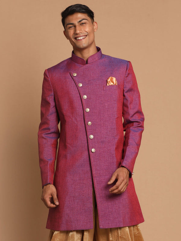 Jashvi Men's Purple Angrakha Style Jute Royal Sherwani Only Top