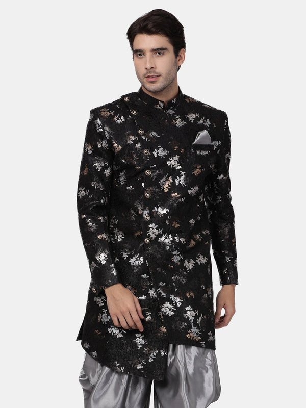 Men's Black Silk Blend Sherwani Only Top - Vastramay