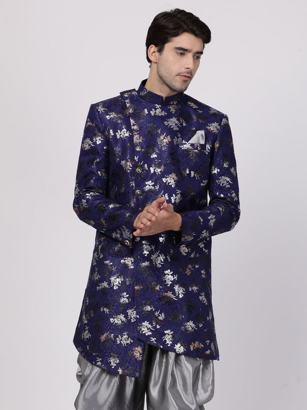 Men's Blue Silk Blend Sherwani Only Top