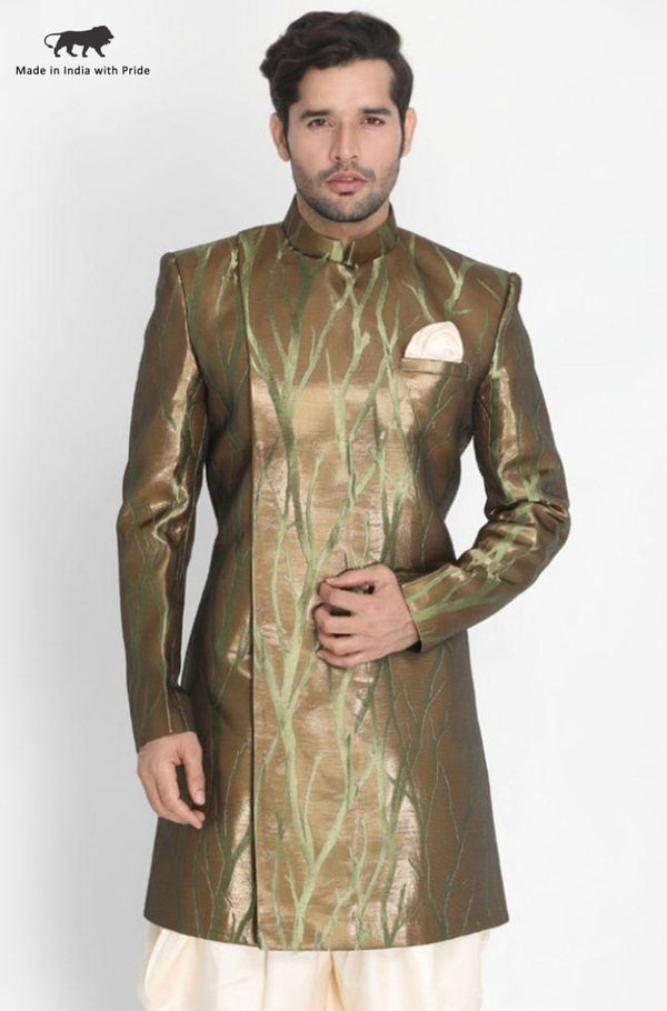 Men's Brown Silk Blend Sherwani Only Top - Vastramay