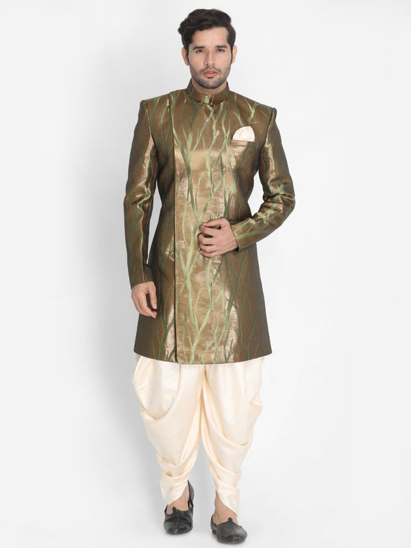 Jashvi Men's Brown Silk Blend Sherwani Set