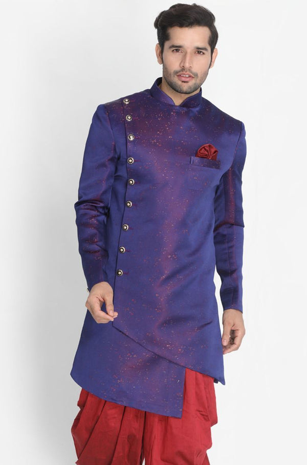 Men's Blue Silk Blend Sherwani Only Top - Vastramay