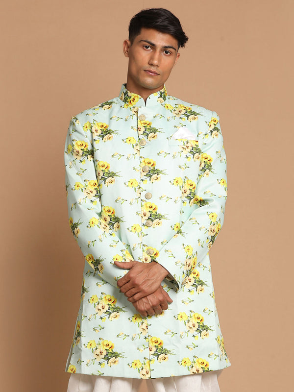 Jashvi Men's Light Green Silk Blend Sherwani Only Top