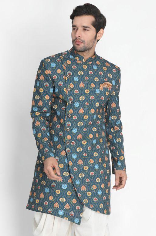 Men's Dark Green Silk Blend Sherwani Only Top - Vastramay