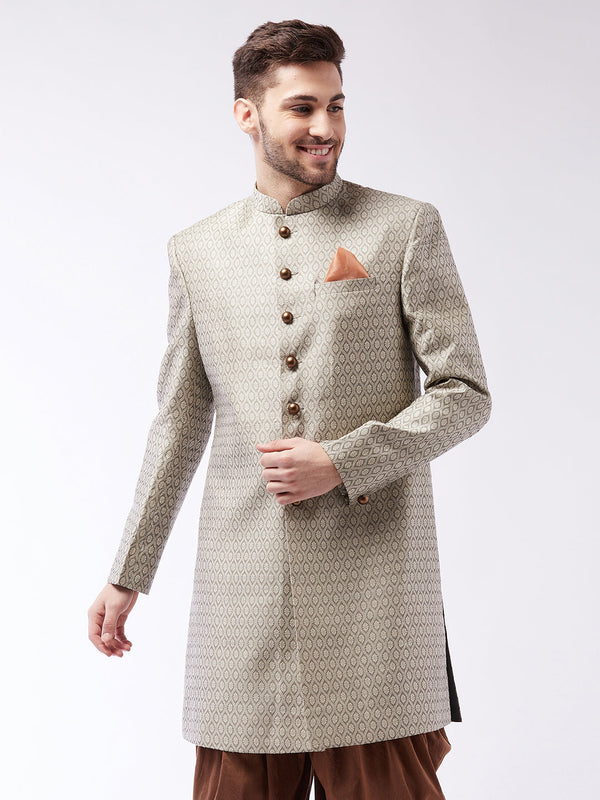 Jashvi Men's Beige Silk Blend Sherwani Only Top