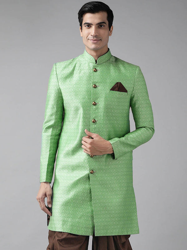 Jashvi Men's Green Silk Blend Sherwani Top