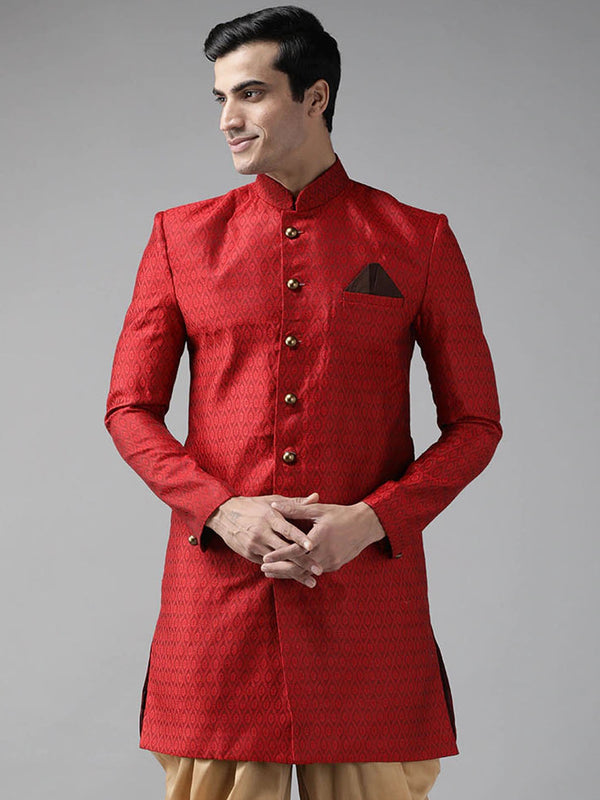 Jashvi Men's Maroon Silk Blend Sherwani Top