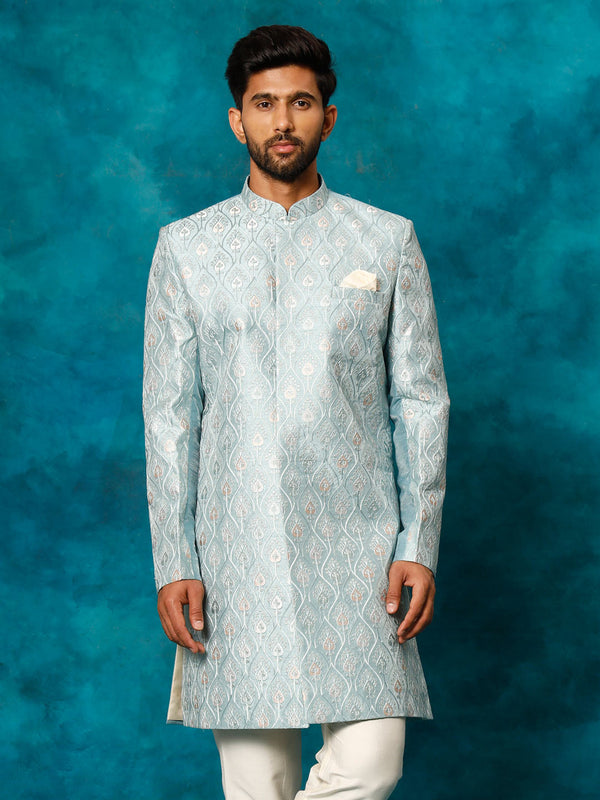 Jashvi Men's Mint Green Pastel Embroidered Sherwani Only Top