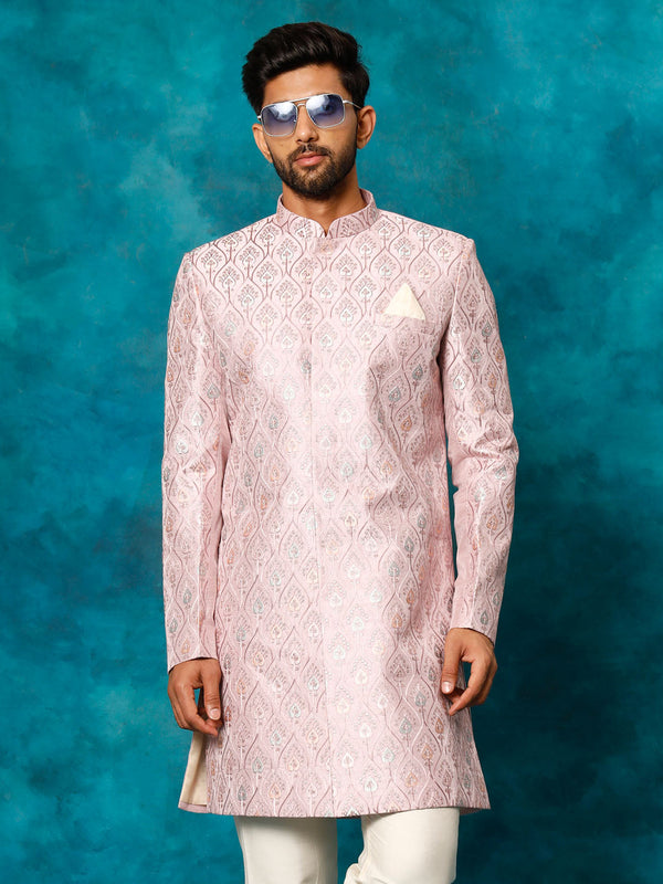 Jashvi Men's Purple Pastel Embroidered Sherwani Only Top