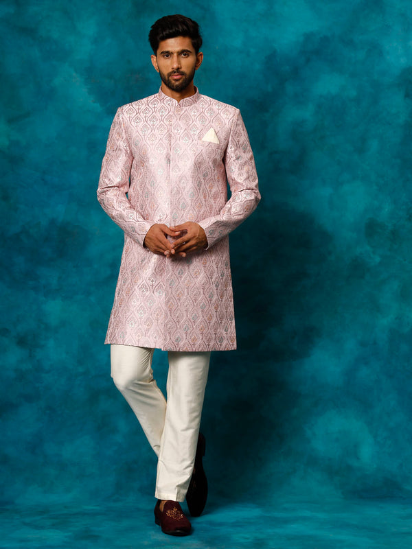 Jashvi Men's Purple Pastel Embroidered Sherwani Set