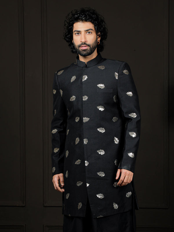 Jashvi Men's Black Viscose Sherwani Only Top