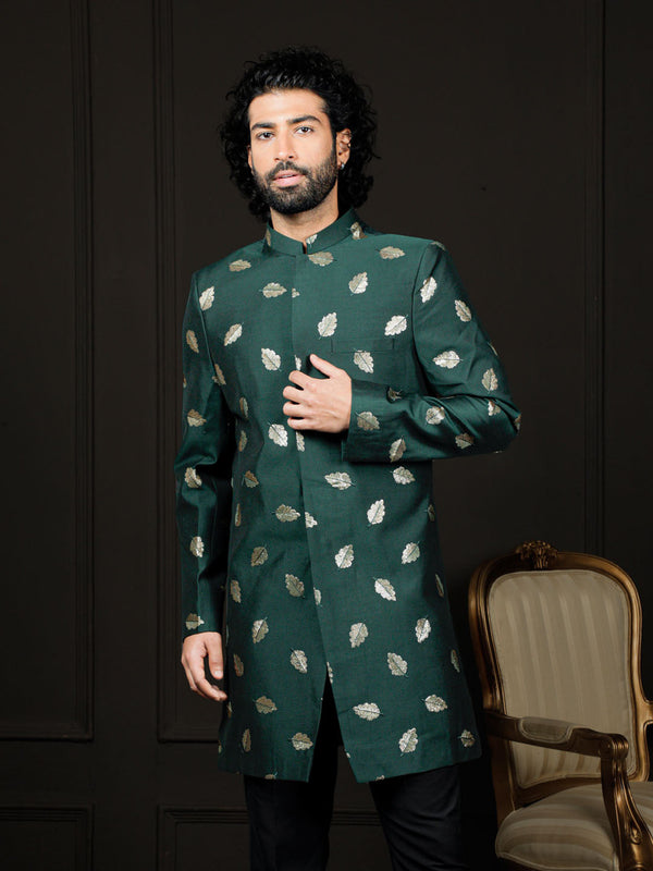 Jashvi Men's Green Viscose Sherwani Only Top