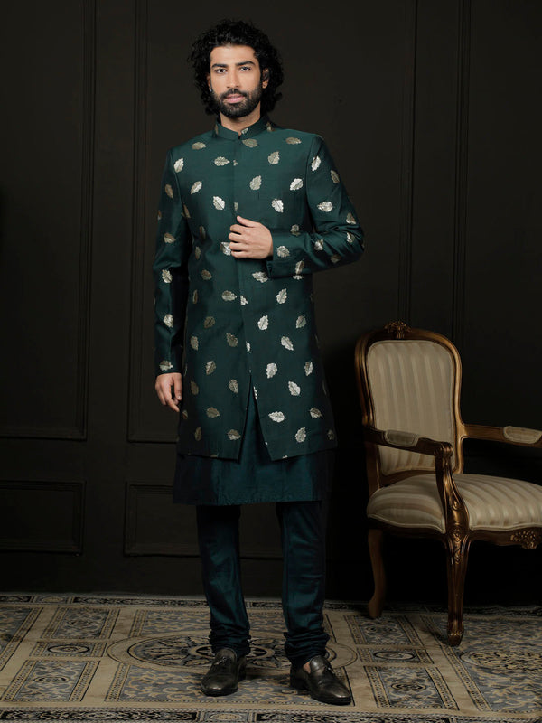 Jashvi Men's Green Viscose Sherwani Set