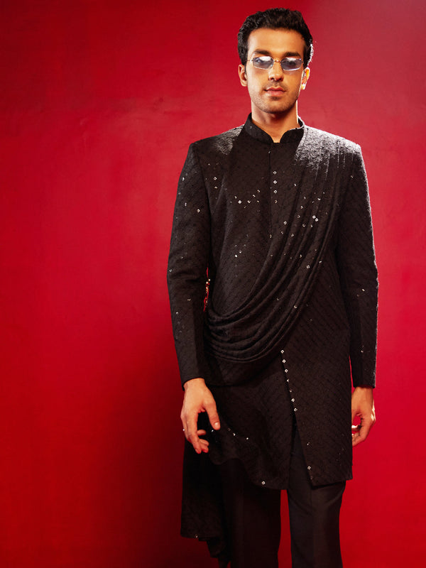 Jashvi Men's Black Sequined Indo Western Only Top