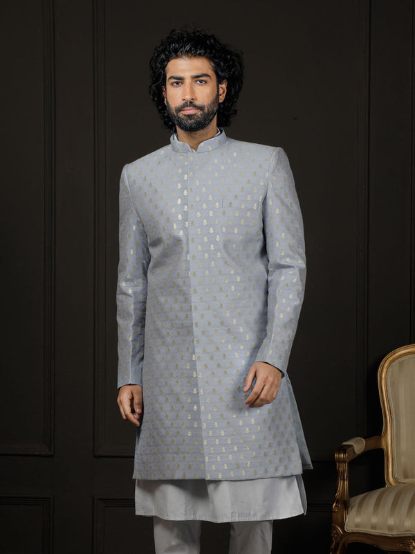 Jashvi Men's Aqua Silk Blend Sherwani Only Top